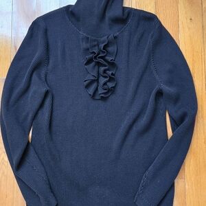 Elegant Black Ruffled Women's Turtleneck Sweater